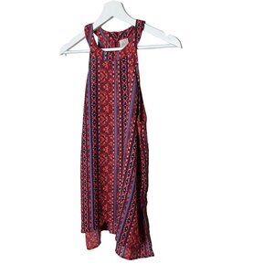 Paper Crane Sleeveless Tank Blouse Medium Red Blue Boho Festival Style